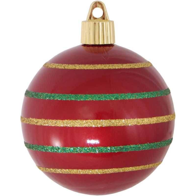 Christmas by Krebs 4ct Candy Red and Gold Striped Shatterproof Shiny Christmas Ball Ornaments 3.25" (80mm), 1 of 5