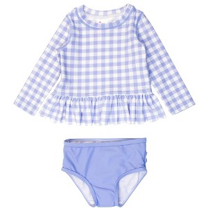 RuffleButts Girls UPF50+ Gingham Scallop Hem Long Sleeve Rash Guard Bikini - 1 of 4