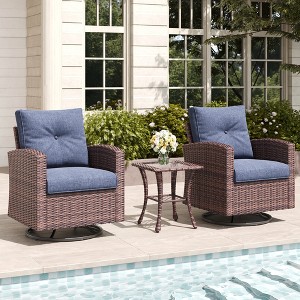 LayinSun Outdoor Swivel Rocker Chair Set Rattan Wicker Swivel Chairs Patio Bistro Set for Porch - 1 of 4