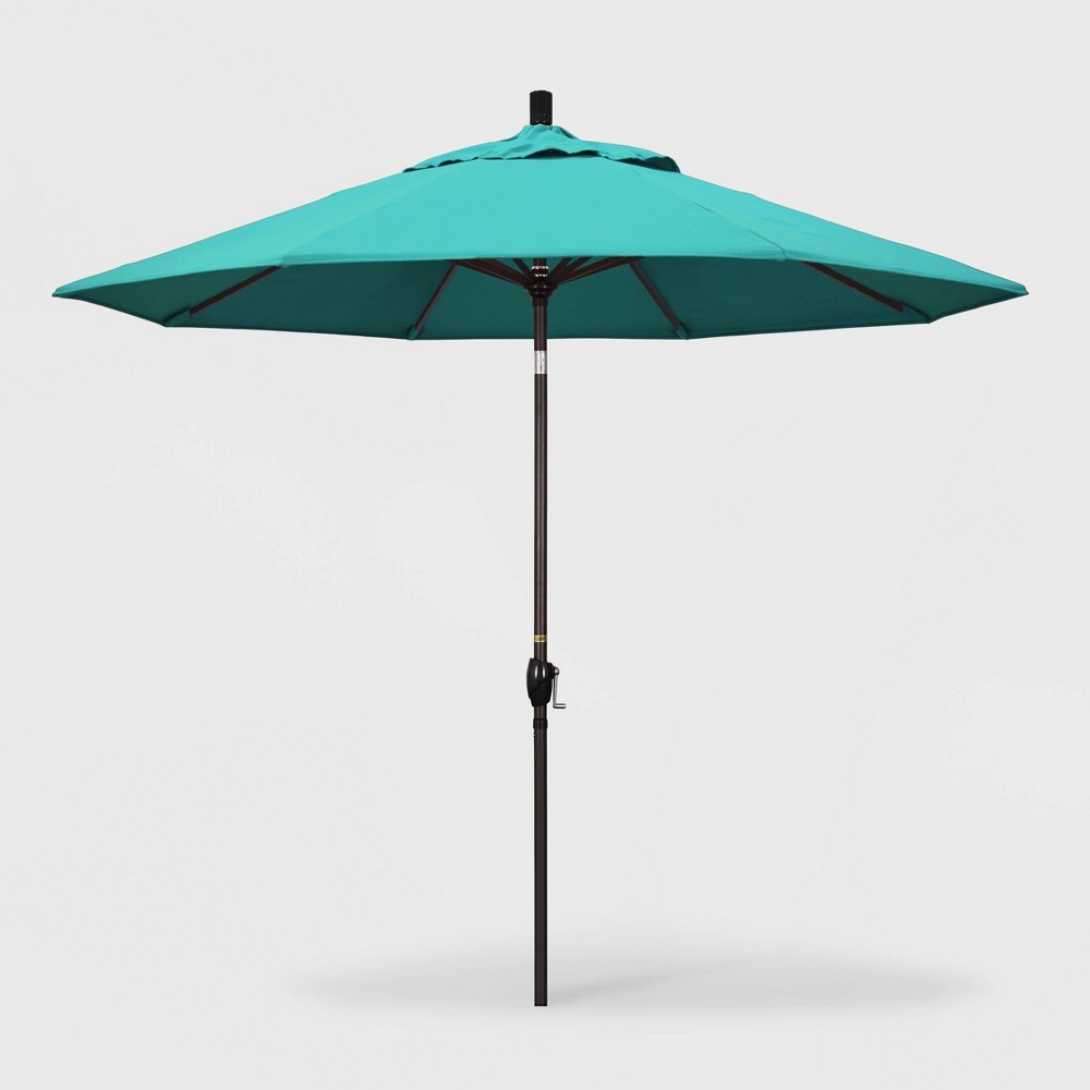 9' x 9' Pacific Trail Patio Umbrella Push Button Tilt Crank Lift - Sunbrella Aruba - California Umbrella: Outdoor Canopy, Aluminum Frame