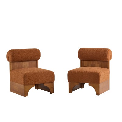 Christopher Knight Home Pedro Rubberwood Boucle Upholstered Accent Chair with Rolled Backrest (Set of 2)