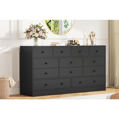 12 Drawer Dresser for Bedroom, 61 Inch Wood Dresser with Power Outlet