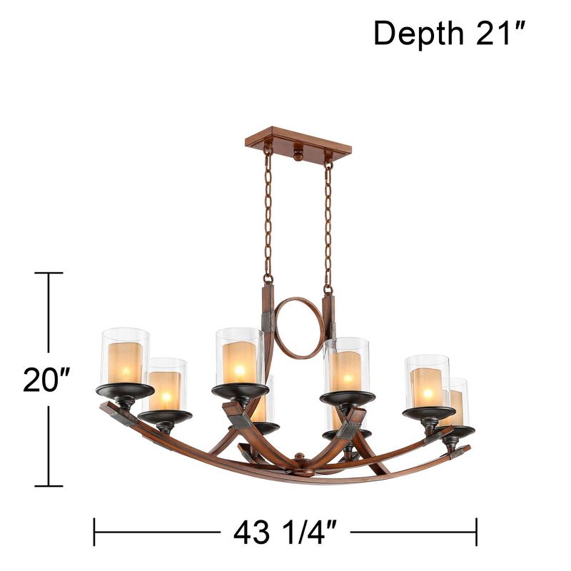 Franklin Iron Works Tafford Mahogany Wood Linear Pendant Chandelier 43 1/4" Wide Rustic Farmhouse Clear Glass 8-Light Fixture for Dining Room Kitchen, 4 of 10