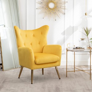 Velvet Upholstered Wing Back Accent Chair with Button-Tufted Back, High-Density Foam Cushion and Gold Metal Legs - 1 of 4