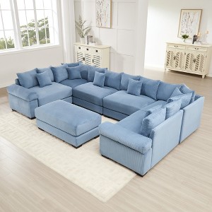 Oversized 137.7" Corduroy Cloud Modular U-Shaped Sectional Sofa with Thick Cushion and Movable Ottoman, 7-Piece Free combination Sofa - 1 of 4