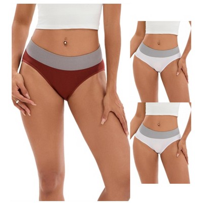 INSPIRE CHIC 3 Packs Women's Color-Block Panties No Trace Underwear Mid-Waisted Full Coverage Briefs