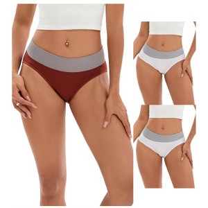 INSPIRE CHIC 3 Packs Women's Color-Block Panties No Trace Underwear Mid-Waisted Full Coverage Briefs - 1 of 4