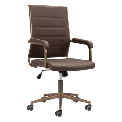 HomeRoots Espresso and Bronze Adjustable Height Swivel Rolling Office Chair