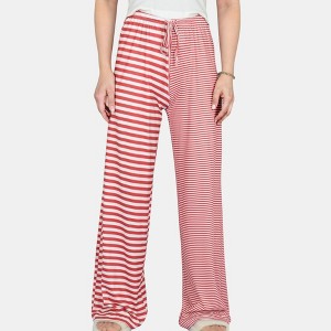 Anna-Kaci Lounge Women's Striped Drawstring Lounge Pants with Wide Leg and Soft Stretch Fabric - 1 of 4