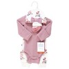 Hudson Baby Girls Thermal Preemie Layette Set 4pc Long Sleeve Outfit, Dusty Rose Floral, Preemie - 2 of 4