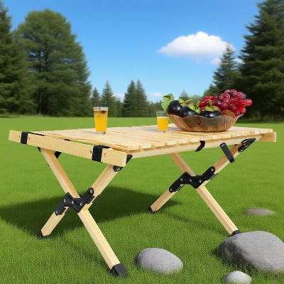 KTMBDW Portable Camping Table Camp Table Folding Beach Table for Camping Hiking Backpacking Outdoor Picnic, Natural