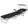 vidaXL Patio Lounge Chair Folding Sunlounger Outdoor Sunbed with Canopy Steel - Black - 3 of 4