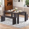 Dining Sets 3 Piece, Farmhouse Dining Set, Farmhouse Dining Table Set With 2 Benches, Dining Set Solid Wood-Cuddlewood - 2 of 4