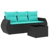 vidaXL 4 Piece Patio Sofa Set with Cushions Black Poly Rattan - 2 of 3