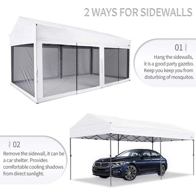 Suntime 10' x 20' White Polyester Pop-Up Canopy with Removable Sidewalls