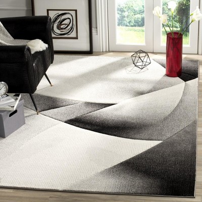 Grey and Dark Grey Geometric Synthetic 4' x 6' Area Rug