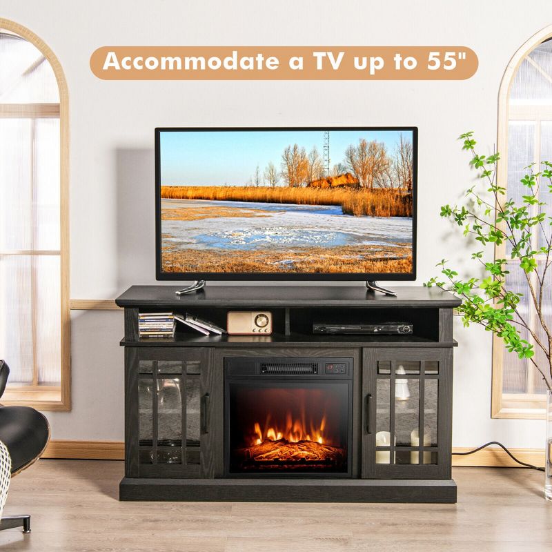 Costway 48'' Fireplace TV Stand W/ 1400W Electric Fireplace for TVs up to 50 Inches White / Natural / Black, 4 of 11