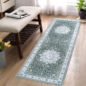 Vintage Rug Floral Print Oriental Rug Carpet Machine Washable Traditional Area Rug - 1 of 4