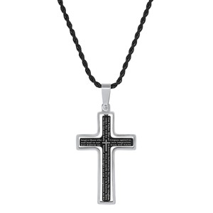 Steeltime Men's stainless steel Our Father english prayer rotating cross pendant. Color Options: Silver, Gold, Black, Mixed - 1 of 4
