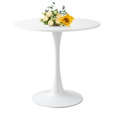 Dolonm 24 " Modern Circular Coffee Table, Steel Base, Living Room Coffee Table,White