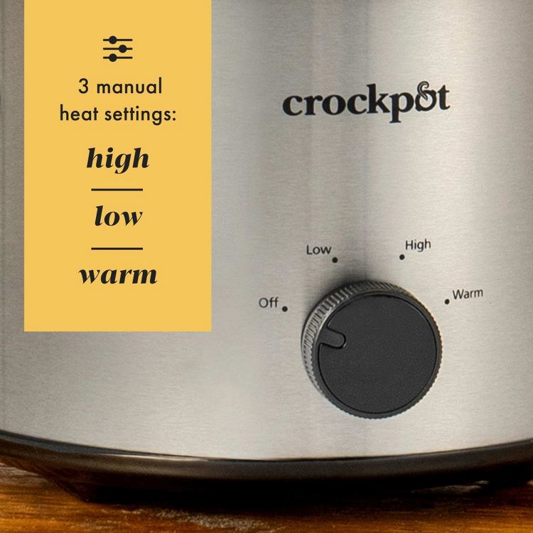 Crock-Pot 2qt Manual Slow Cooker - Stainless Steel: 3 Settings, Reheat & Warmer, Stay-Cool Handles, Dishwasher-Safe Parts, 4 of 7