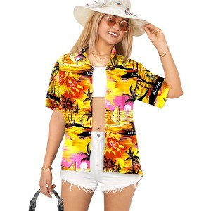 LA LEELA Hawaiian Shirts Womens Casual Summer Beach Blouses Shirt Blouse Short Sleeve Tropical Vacation Tops Shirts Tank Top Women - 1 of 4
