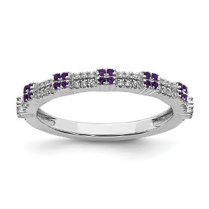 Black Bow Jewelry 2.5mm Rhodium Sterling Silver, Amethyst & Diamond Stackable Band - 1 of 4