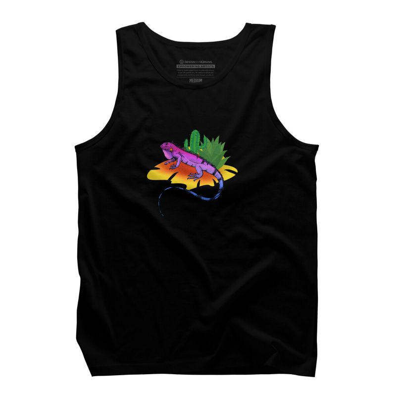 Men's Design By Humans Colorful Desert Iguana and Cactus By bambino Tank Top, 1 of 3
