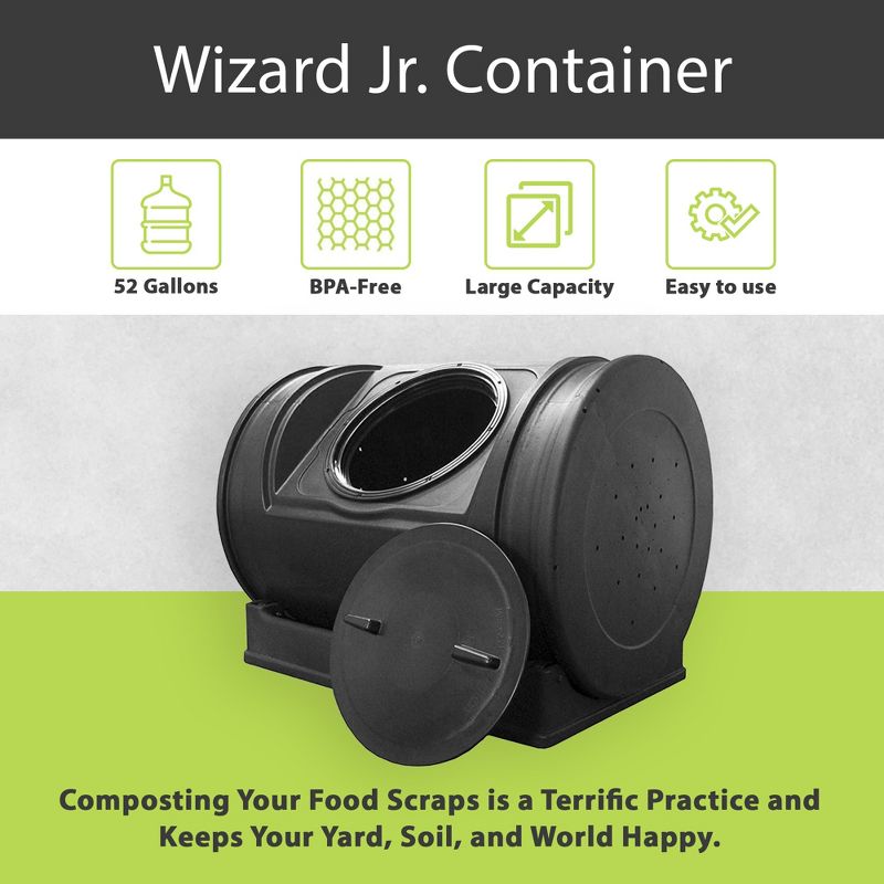 Good Ideas Compost Wizard Jr 7 Cubic Feet Outdoor Home Garden Compost Bucket Storage Container with Carrying Handles, Black, 2 of 7
