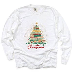 All Booked For Christmas Sparkle - Women's Garment Dyed Long Sleeve Graphic T-Shirt - 1 of 4