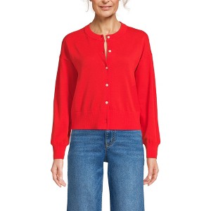 Lands' End Women's Cropped Fine Gauge Crew Neck Cardigan Sweater - 1 of 3