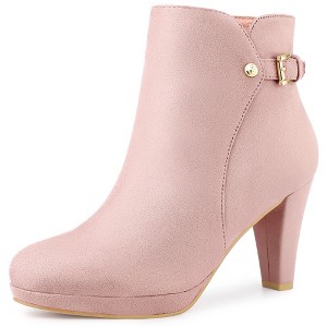 Allegra K Women's Platform Side Zippers Buckle Decor Chunky Heel Ankle Boots - 1 of 4