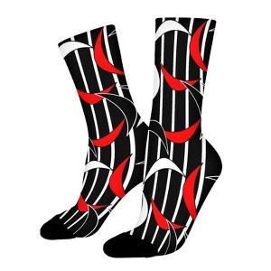 Red Black Leaves Stripe Women Printed Crew Socks Funny Funky Socks Soft Polyester Novelty Gifts for Artists Men - 1 of 1