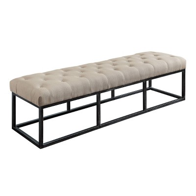 Ivory Tufted Upholstered Bench with Iron Legs