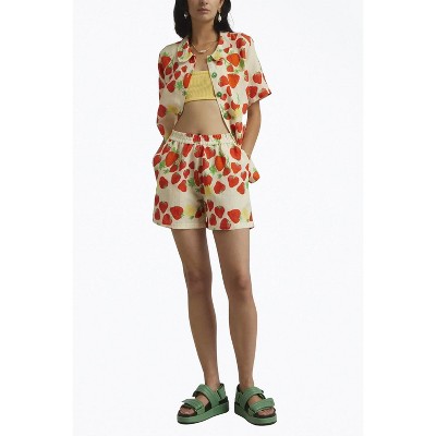 Women's STRAWBERRY-PRINT LINEN-BLEND SHORTS - HELMSTEDT
