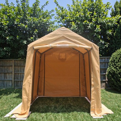 VisioGear 7*12FT Outdoor Portable Gazebo, Storage Shelter Shed with 2 Doors, Anti-Snow Portable Garage Kit Tent, Sand, 141.7"*82.68"*88.58"