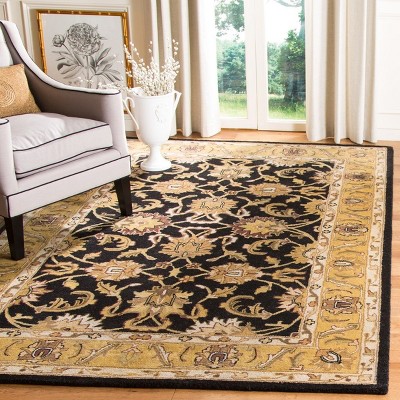 Elegant Black Hand-Tufted Wool Area Rug 59"x7"