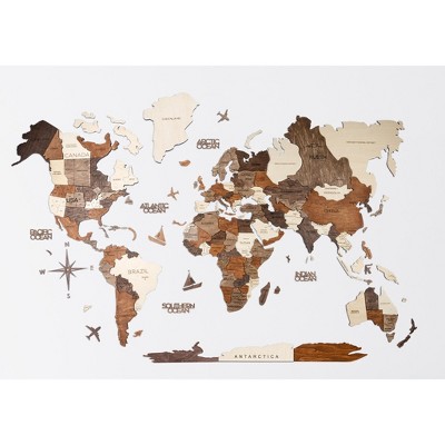 HomeRoots 24" X 39" Brown and Beige Wood World Map Hanging Dimensional Sculpture