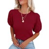 Women's Round Neck Short Sleeve Sweater Summer Casual Puff Sleeve Pullover Knit Top - 3 of 3
