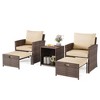 5-Piece Rattan Patio Furniture Set with 2 Dining Chairs & 1 Table, Outdoor Conversation Set for Balcony, Lawn, Porch ¨C Brown - 2 of 4