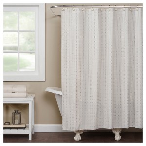 Hopscotch Polyester/Cotton Shower Curtain Cream - Saturday Knight Ltd: Dobby Weave, Buttonhole Top, Machine Washable - 1 of 3
