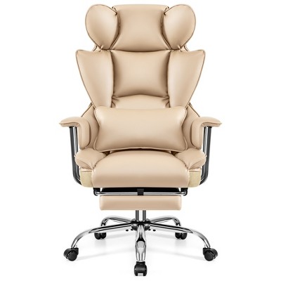 KERDOM Office Desk Chair, Big and Tall Executive Chair with Footrest, Ergonomic Reclining High Back Support, Dark Beige