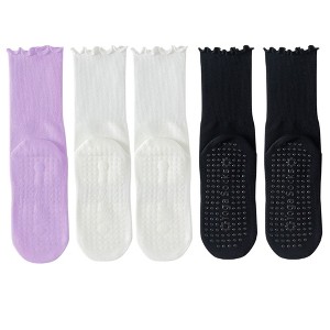 Anna-Kaci 5 Pairs Women's Anti-Slip Crew Yoga Socks Soft Cotton Grip Sole Seamless Toe Design for Pilates Indoor Workouts - 1 of 4