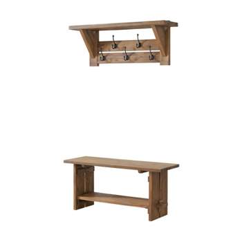 40" Bethel Acacia Wood Bench and Coat Hook with Shelf Natural - Alaterre Furniture
