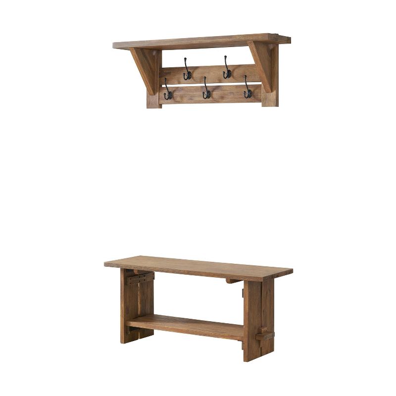 40&#34; Bethel Acacia Wood Bench and Coat Hook with Shelf Natural - Alaterre Furniture, 1 of 17
