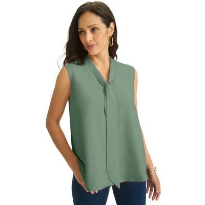 Jessica London Women's Plus Size Uptown Sleeveless Tie-Neck Blouse