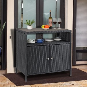 Patio Outdoor Wicker Storage Cabinet - Powder Coated Steel, Bar Table with 2 Door and Shelf, All Weather Resin Wicker,  for Patio Pool Garden Kitchen - 1 of 4