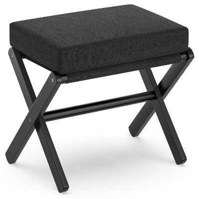 Bamboo folding footstool with bamboo X-legs and seat cushion, suitable for bedroom and living room use