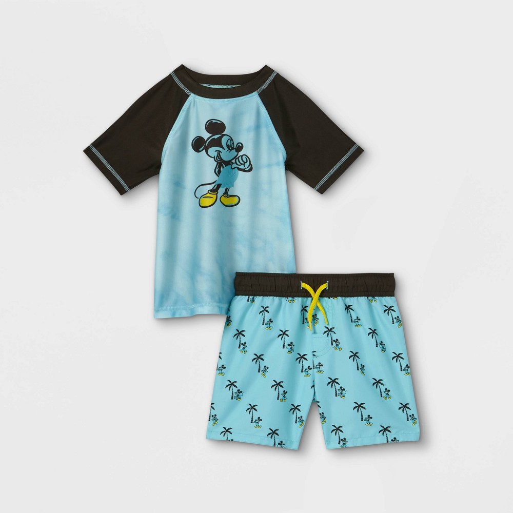 Toddler Boys' Mickey Mouse Rash Guard Set - Teal 2T, Blue