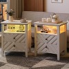 Wooden Rustic Bedside Table, with 2 Storage Drawers and Stable Wooden Legs, V-Shaped Design & Open Storage Shelf, White - 4 of 4